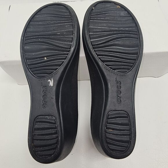 Crocs Busy Day Ballet Wedge Black W8 | Dual Comfort | Red Insole | Used - Picture 9 of 10